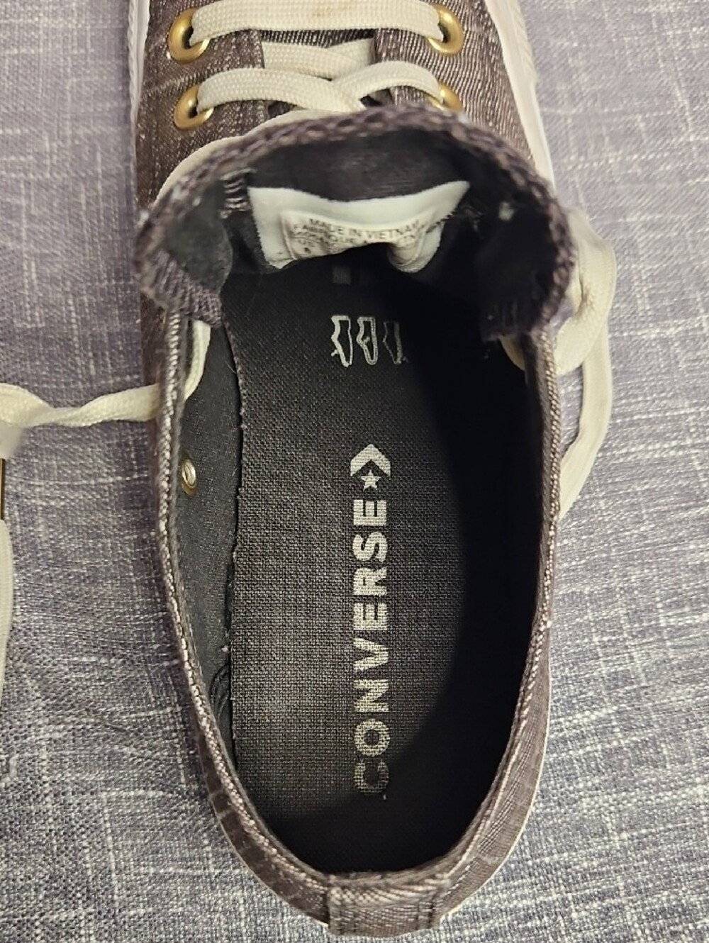 Converse Chuck Taylor All Star Ox Washed Linen Low Top Sneakers Grey Gold Accent - Picture 13 of 15